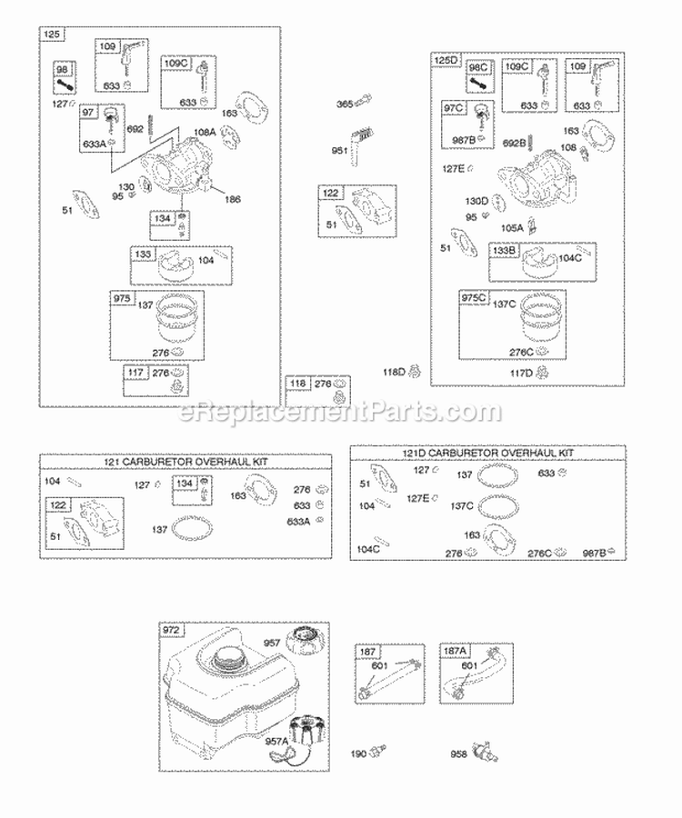 Carburetor Fuel Supply Diagram and Parts List for 157302-1065-E8  Briggs and Stratton Engine